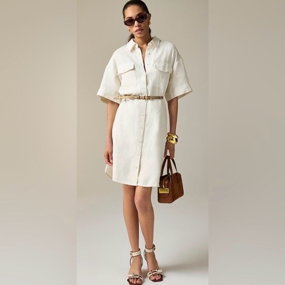 J. Crew Dresses & Skirts - J Crew NWT Utility Shirt Dress in Linen Short Sleeve Size Small in Color
Natural